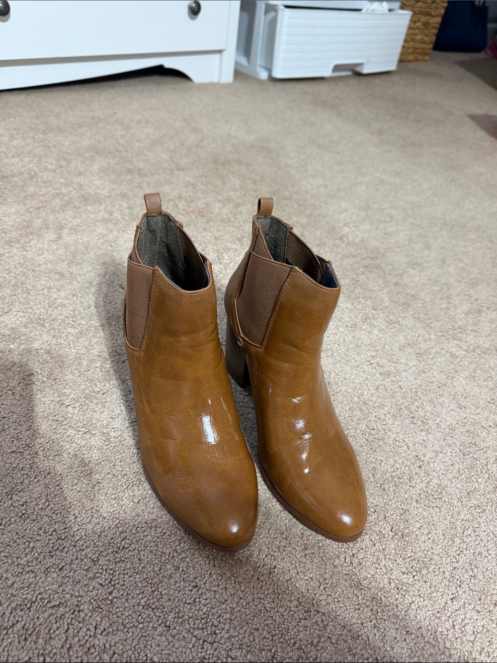 SHEIN Brown Patent Chelsea Ankle Boots